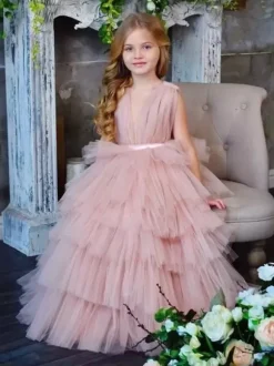 Wedding Flower Girl Dresses Special Occasion Dresses Pink Sleeveless Tiered