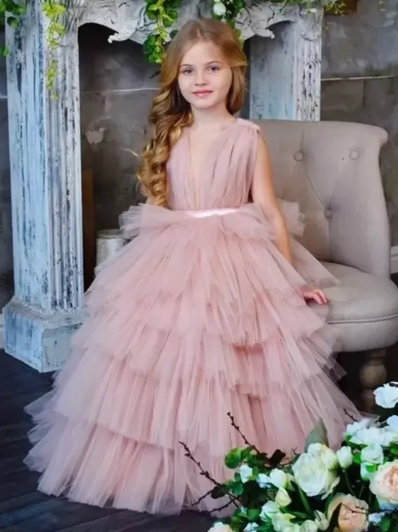 Wedding Flower Girl Dresses Special Occasion Dresses Pink Sleeveless Tiered