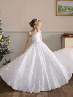 Wedding Flower Girl Dresses Special Occasion Dresses White Sleeveless Sequins