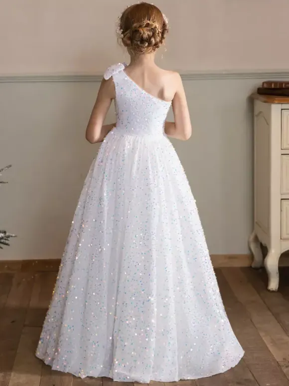 Wedding Flower Girl Dresses Special Occasion Dresses White Sleeveless Sequins