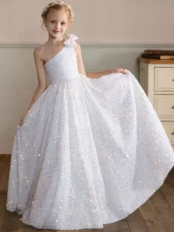 Wedding Flower Girl Dresses Special Occasion Dresses White Sleeveless Sequins
