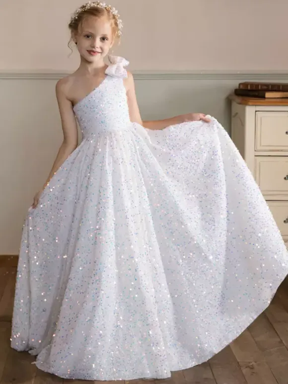 Wedding Flower Girl Dresses Special Occasion Dresses White Sleeveless Sequins