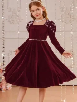 Wedding Flower Girl Dresses Special Occasion Dresses Emeralds Long Sleeves Pearls