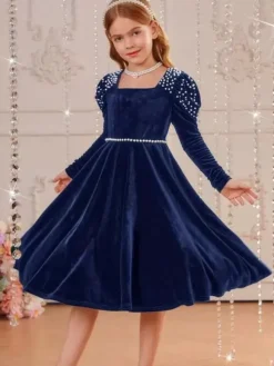 Wedding Flower Girl Dresses Special Occasion Dresses Emeralds Long Sleeves Pearls