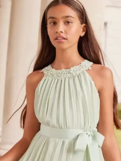 Wedding Flower Girl Dresses Special Occasion Dresses Pastel Green Sleeveless Pleated