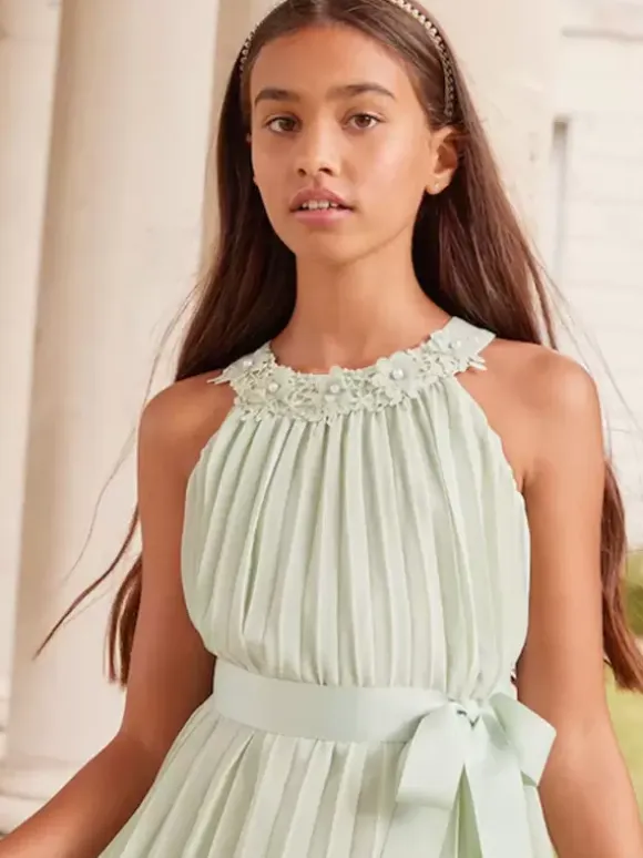 Wedding Flower Girl Dresses Special Occasion Dresses Pastel Green Sleeveless Pleated