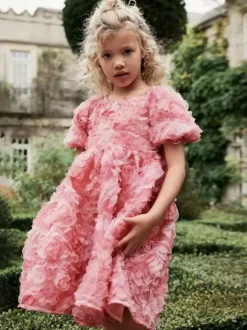 Wedding Flower Girl Dresses Special Occasion Dresses Pink Short Sleeves Ruffles