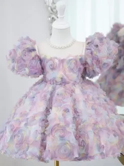Wedding Flower Girl Dresses Special Occasion Dresses Pink Short Sleeves Ruffles