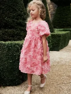 Wedding Flower Girl Dresses Special Occasion Dresses Pink Short Sleeves Ruffles