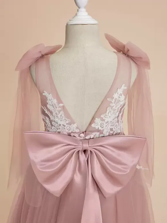 Wedding Flower Girl Dresses Special Occasion Dresses Pink Sleeveless Bows