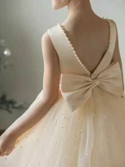 Wedding Flower Girl Dresses Special Occasion Dresses Champagne Sleeveless Pearls