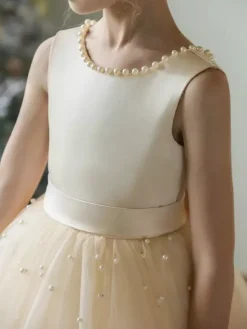 Wedding Flower Girl Dresses Special Occasion Dresses Champagne Sleeveless Pearls