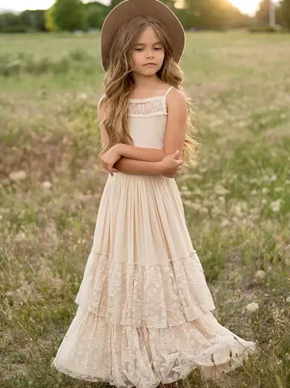 Wedding Flower Girl Dresses Special Occasion Dresses Ecru White Sleeveless Tiered