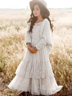 Wedding Flower Girl Dresses Special Occasion Dresses Ecru White Sleeveless Tiered