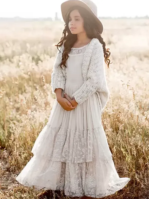 Wedding Flower Girl Dresses Special Occasion Dresses Ecru White Sleeveless Tiered