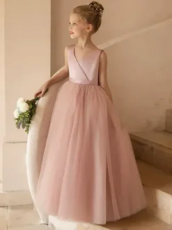 Wedding Flower Girl Dresses Special Occasion Dresses Pink Sleeveless Bows