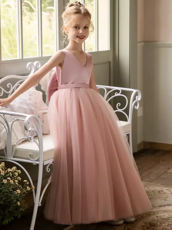 Wedding Flower Girl Dresses Special Occasion Dresses Pink Sleeveless Bows