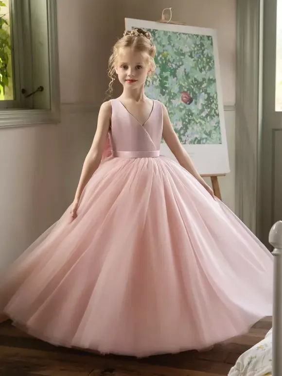 Wedding Flower Girl Dresses Special Occasion Dresses Pink Sleeveless Bows