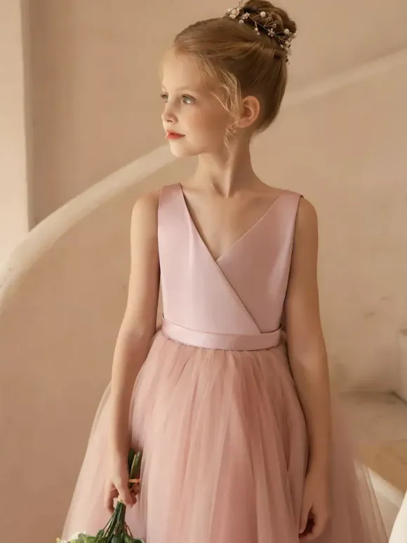 Wedding Flower Girl Dresses Special Occasion Dresses Pink Sleeveless Bows