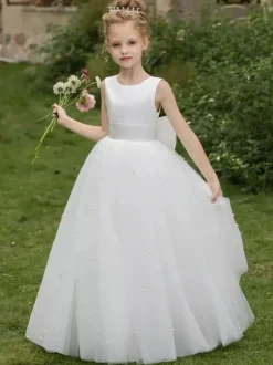 Wedding Flower Girl Dresses Special Occasion Dresses White Sleeveless Bows