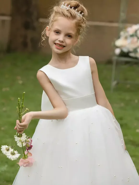 Wedding Flower Girl Dresses Special Occasion Dresses White Sleeveless Bows