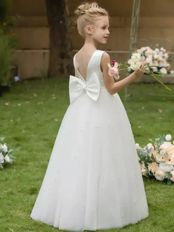 Wedding Flower Girl Dresses Special Occasion Dresses White Sleeveless Bows