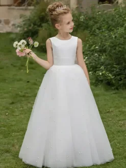 Wedding Flower Girl Dresses Special Occasion Dresses White Sleeveless Bows