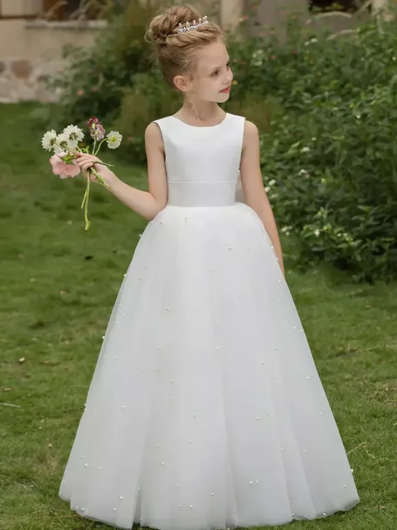 Wedding Flower Girl Dresses Special Occasion Dresses White Sleeveless Bows