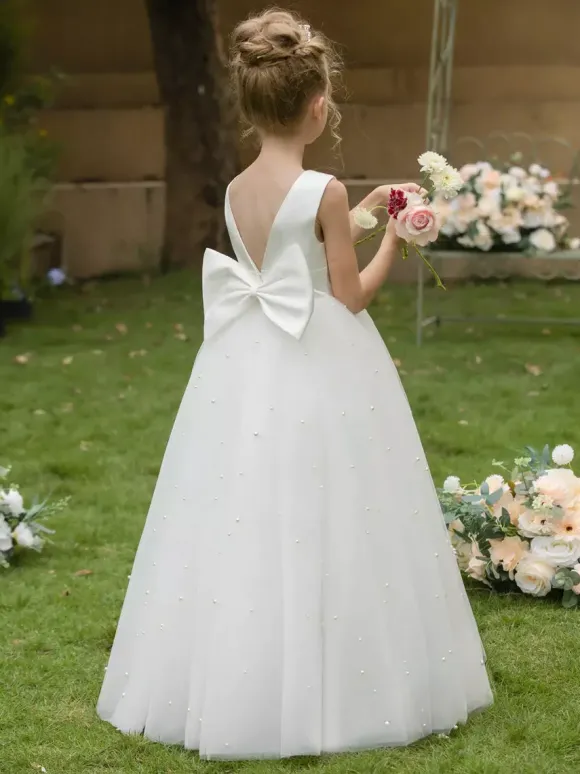 Wedding Flower Girl Dresses Special Occasion Dresses White Sleeveless Bows
