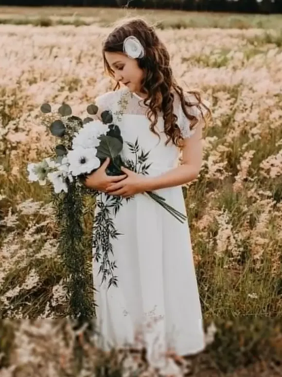 Wedding Flower Girl Dresses Special Occasion Dresses White Short Sleeves Bows