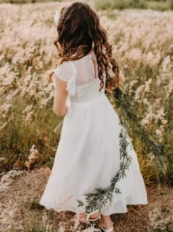 Wedding Flower Girl Dresses Special Occasion Dresses White Short Sleeves Bows