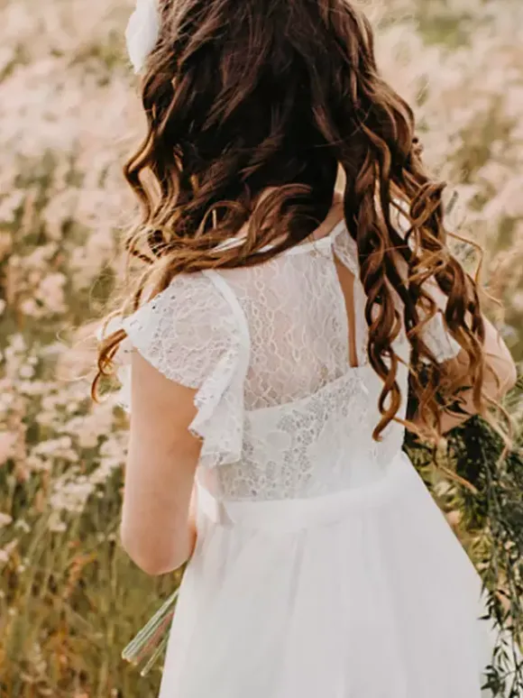 Wedding Flower Girl Dresses Special Occasion Dresses White Short Sleeves Bows