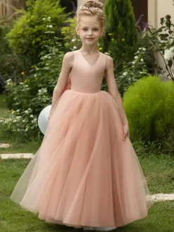 Wedding Flower Girl Dresses Special Occasion Dresses Blush Pink Sleeveless Bows