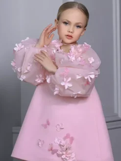 Wedding Flower Girl Dresses Special Occasion Dresses Pink Long Sleeves Applique