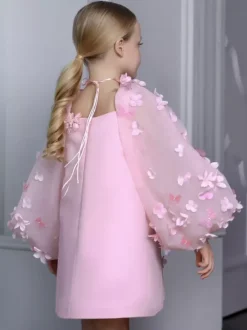 Wedding Flower Girl Dresses Special Occasion Dresses Pink Long Sleeves Applique