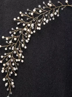 Wedding Gold Headband Crystal Headpieces Imitation Pearls Bridal Hair Accessories