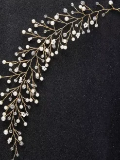 Wedding Gold Headband Crystal Headpieces Imitation Pearls Bridal Hair Accessories