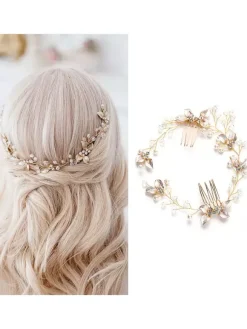 Wedding Headpiece Accessory Metal Pearl Light Blond Hair Accessories For Bride
