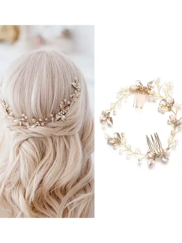 Wedding Headpiece Accessory Metal Pearl Light Blond Hair Accessories For Bride