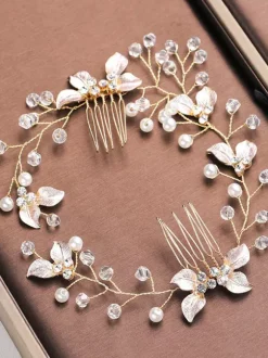 Wedding Headpiece Accessory Metal Pearl Light Blond Hair Accessories For Bride
