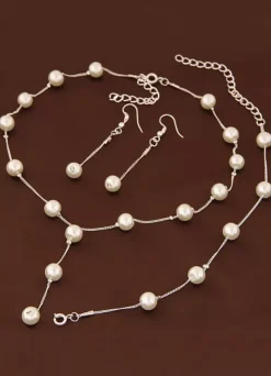 Wedding Jewelry Set Pearl Necklace With Bracelet And Earring Gold Bridal Accessories In 3 Piece