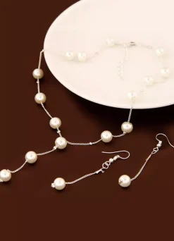 Wedding Jewelry Set Pearl Necklace With Bracelet And Earring Gold Bridal Accessories In 3 Piece