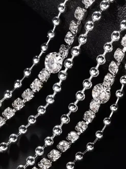 Wedding Necklaces Gold Silver Round Brilliant Multi-Chain Chain Rhinestone 16 Inches & Under Wedding Necklace