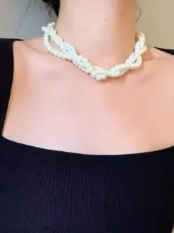 Wedding Necklaces Ivory Ivory Round Brilliant Ball Chain 16 Inches & Under Wedding Necklace