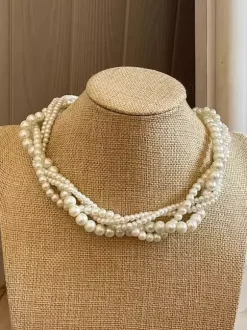 Wedding Necklaces Ivory Ivory Round Brilliant Ball Chain 16 Inches & Under Wedding Necklace
