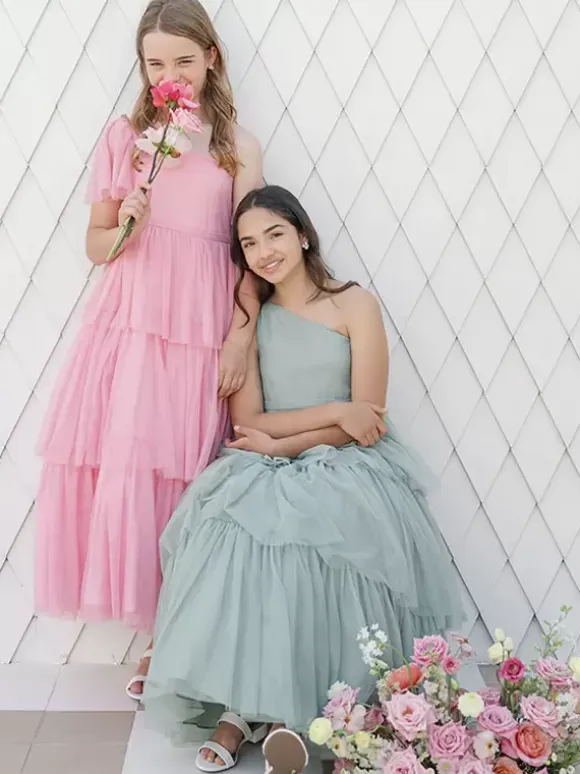 Wedding Party Dresses Beautiful Kids Social Party Dress Wedding Wedding Flower Girl Dress Flower Girl Dresses Sleeveless Tiered Light Gray