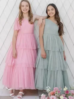 Wedding Party Dresses Beautiful Kids Social Party Dress Wedding Wedding Flower Girl Dress Flower Girl Dresses Sleeveless Tiered Light Gray