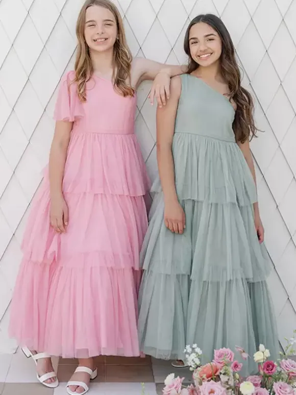 Wedding Party Dresses Beautiful Kids Social Party Dress Wedding Wedding Flower Girl Dress Flower Girl Dresses Sleeveless Tiered Light Gray