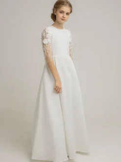 Wedding Party Dresses Cute Wedding Flower Girl Dress Flower Girl Dresses Kids Social Party Dress Half Sleeves Lace Ivory