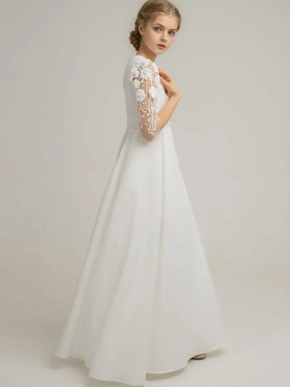 Wedding Party Dresses Cute Wedding Flower Girl Dress Flower Girl Dresses Kids Social Party Dress Half Sleeves Lace Ivory
